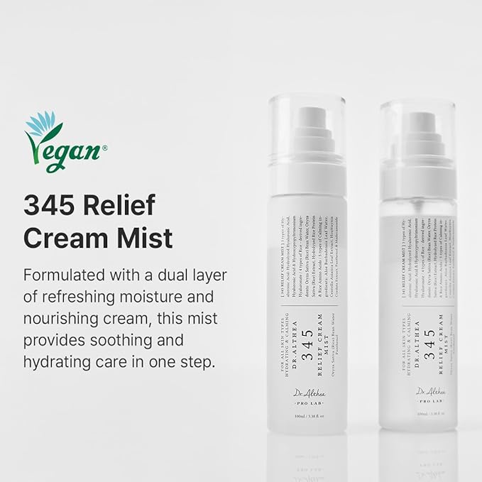 Dr.Althea 345 Relief Cream Mist | Hydrating Facial Mist with Rice Extract | Soothing Care for Sensitive Skin | Vegan Korean Skincare, 3.38 Fl Oz