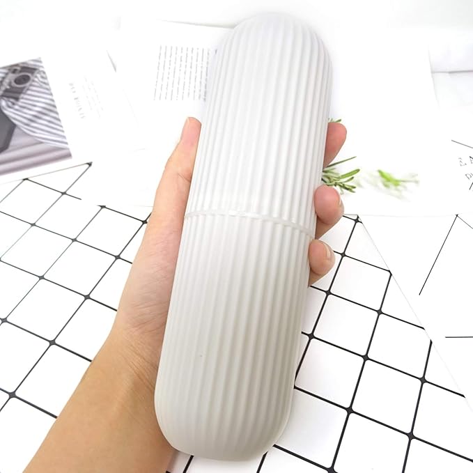 Honbay Portable Plastic Toothbrush Toothpaste Cup Case Box Holder Container for Travel (Beige)