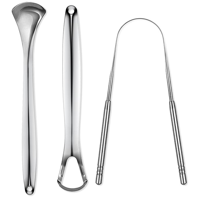 Tongue Scraper for Adults - 3 Pcs Metal Tongue Cleaner with Translucent Storage Case - Tough Stainless Steel Mouth Scrubber for Fresh Breath & Oral Hygiene - by EcoEarth