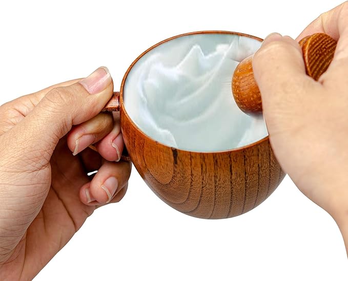 Wooden Shaving Bowl with Handle, Shaving Soap & Cream Bowl for Men Classic Style Easy to Lather Fits Wet Shaving (2#)