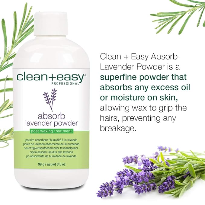 Clean + Easy Absorb Lavender Powder Pre Waxing Treatment | Moisture Absorbent Powder for Hair Removal, 3.5 oz