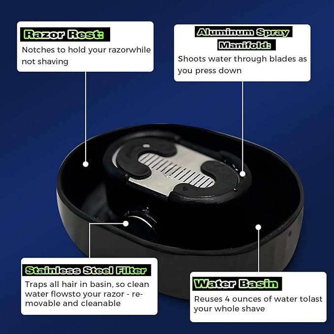 Razor Rinser,razor cleaner,razor rinser cleaner,Cleans Blades No Electricity Required,manual push type razor rinser,straight razor holder,No more congestion,Quick Cleaning, for Most Head Razors(Black)