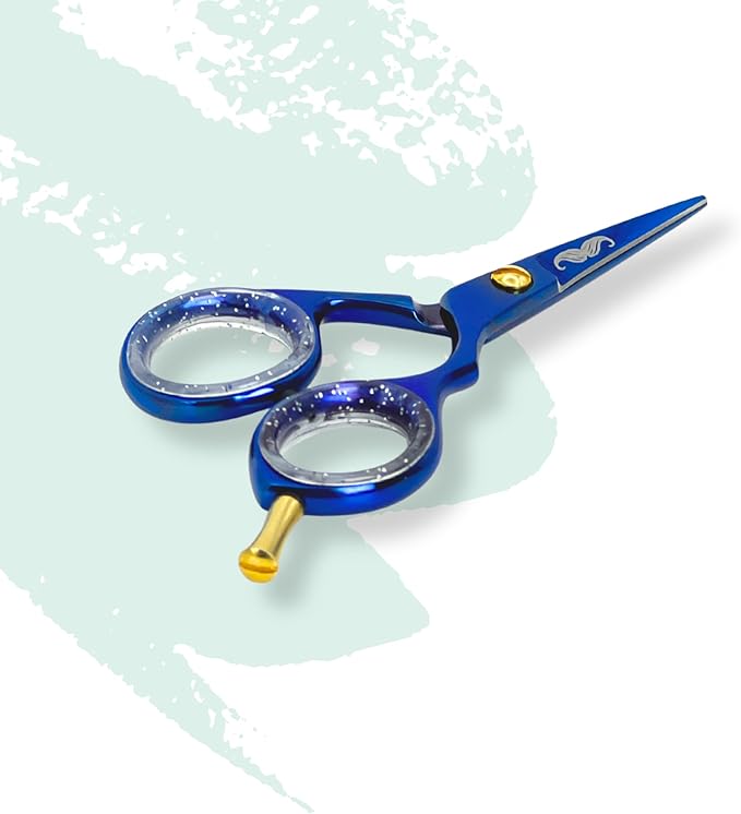 Rounded-Tip Trimming Scissors for Men – Stainless Steel High Carbon Beard, Mustache, and Ear Hair Grooming Scissor (Blue (Pointy-Tip))