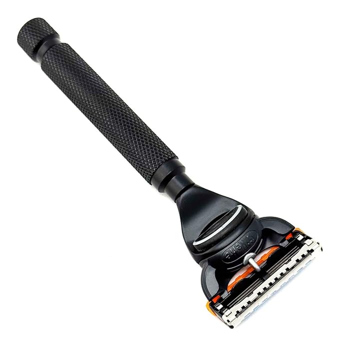 Parker 5-Blade Razor Handle Compatible with Gillette® Fusion® Cartridges – Weighted Metal Handle with Textured Grip for Smooth, Tug-Free Shaving | Luxury Men’s Gift | 1 Cartridge Included (BLACK)