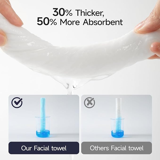 ECOLOOK Disposable Face Towel XL-10"x12" Upgraded Thick Facial Towels, Ultra Soft Clean Face Towels Disposable, 60 Count & 90 GSM, Ideal for Sensitive Skin-2 PACK