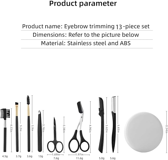 13-in-1 Eyebrow Trimming Kit with Double Magnification Vanity Mirror, Eyebrow Grooming Kit for Women/Men, Includes Scissors with Comb, Straight and Folding Razors, Brushes, Tweezers, Replacement Head