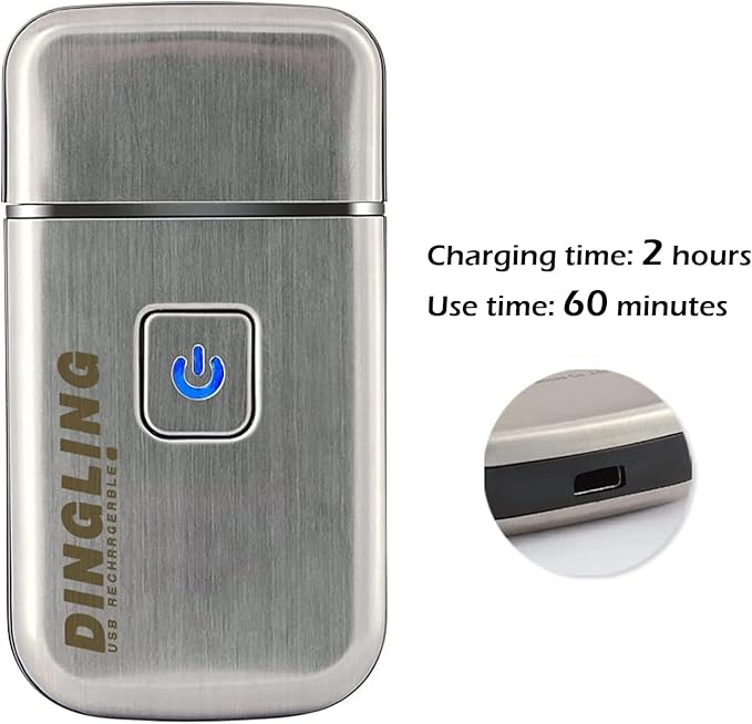 Men's Electric Ultra Thin Rechargeable Razor, Reciprocating Mini Electric Facial Care Beard Trimmer, Cordless USB Travel Razor, Silver