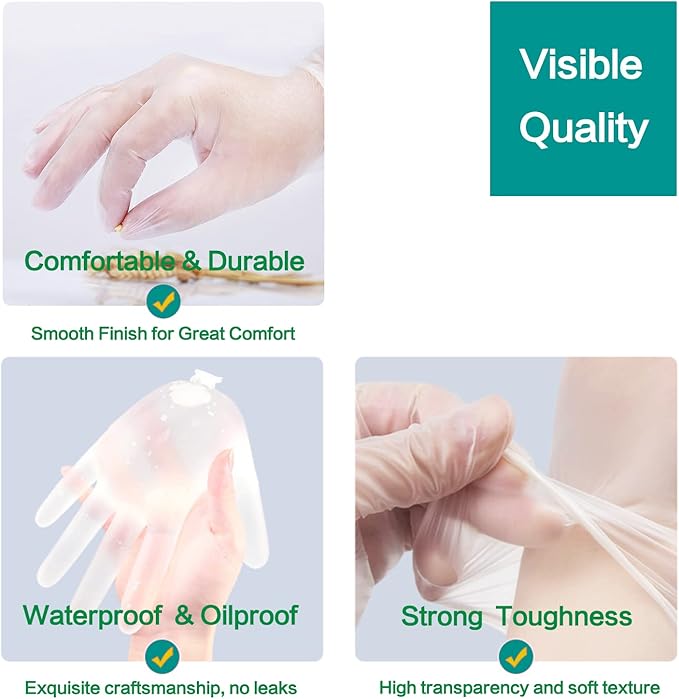 Clear Vinyl Gloves Latex Free & Powder Free - Food Safe Disposable Gloves for Cooking Cleaning - Comfort Fit