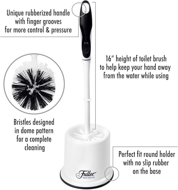 Fuller Brush Toilet Bowl Brush in Caddy Set – 16-Inch Long Handle – Heavy Duty Dome Tufted Bristles, Rubberized Non-Slip Grip, Bathroom, Rim, Trap Cleaner (Pack of 2)