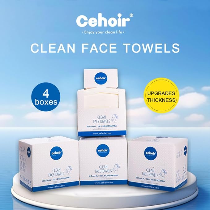 Face Towels,Super Soft and Thickness XL:10x12 inches,Lint-Free Biodegradable Towels,Disposable Face Towel,Makeup Remover Dry Wipes,Clean Face Cloths for Sensitive Skin.(4 packs (200 counts))…