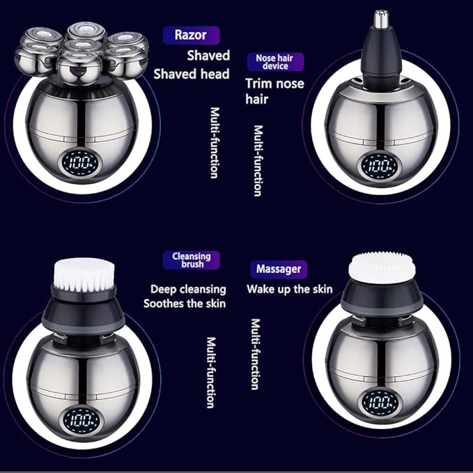 Upgrade 7 Heads Men’s 5-in-1 Electric Head Shaver for Bald Men,Multifunctional Electric Razor for Men，Cordless Rechargeable Travel Groomin Hair Trimmer Kits