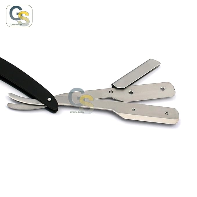 G.S BARBER STRAIGHT RAZOR MATTE CUTTHROAT 3 HOLE DESIGN (SILVER AND BLACK)