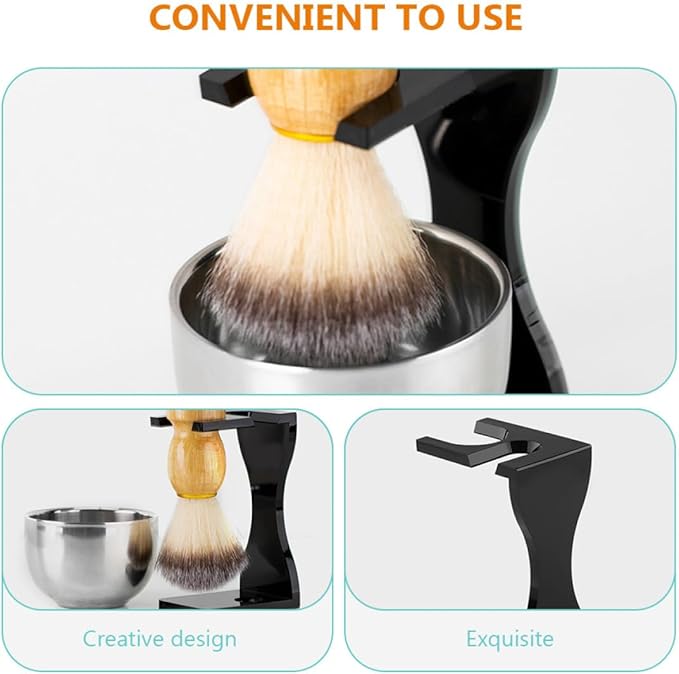 Shaving Brush and Razor Stand Set, 2pcs Acrylic Beard Brush Holder with Black Base, Men's Grooming Shaving Accessory for Bathroom and Travel Use