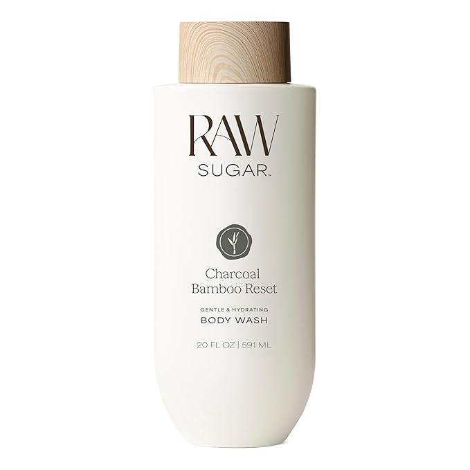 RAW SUGAR Charcoal Bamboo Reset Gentle & Hydrating Body Wash, 20 Fl Oz (Pack of 1), Moisturizing & Refreshing Bath & Shower Gel, Vegan, Formulated without SLS/SLES & Parabens