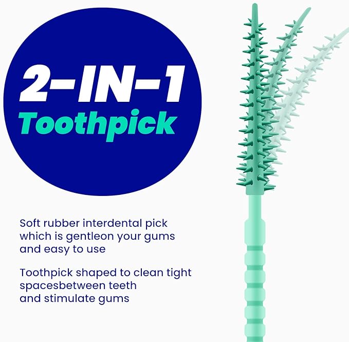 Soft Interdental Brushes - Dental Floss Picks - Soft Rubberized Brush Picks - Textured Plaque Removing Toothpick - Removes Food & Plaque - Refillable Hygienic Case - 200 Count