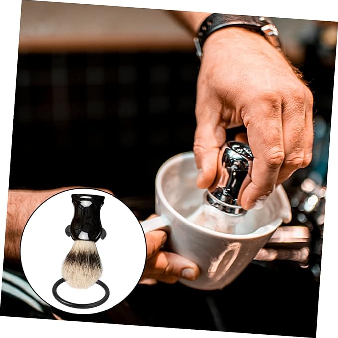 Portable Razor Shaving Brush Holder with Soap Bowl Rack Dual Bracket Design for Tidy Bathroom Organization Compact Beauty Tool Stand Black