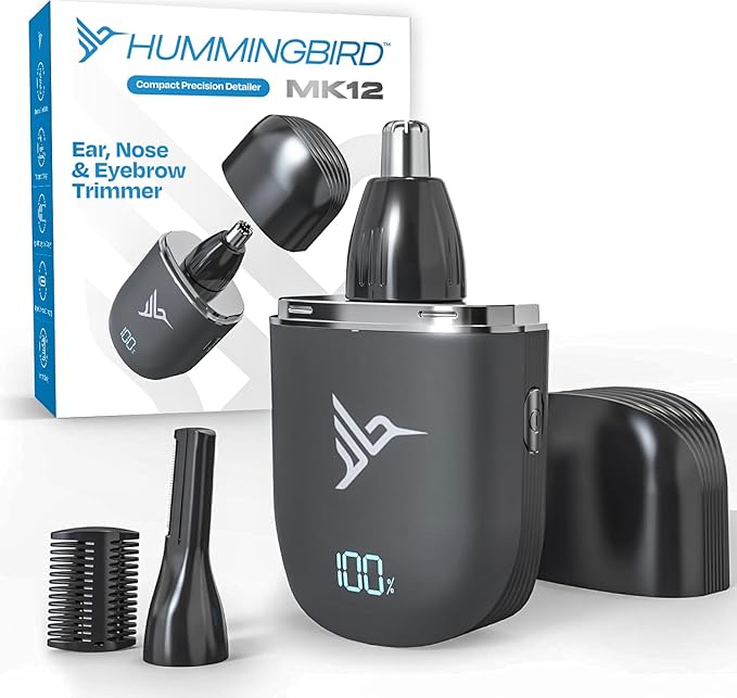 HUMMINGBIRD MK12 Ear & Nose Hair Trimmer for Men – Compact Precision Detailer for Nose, Ears, Eyebrows & Sideburns, Portable, Waterproof, USB C Rechargeable, LED Display