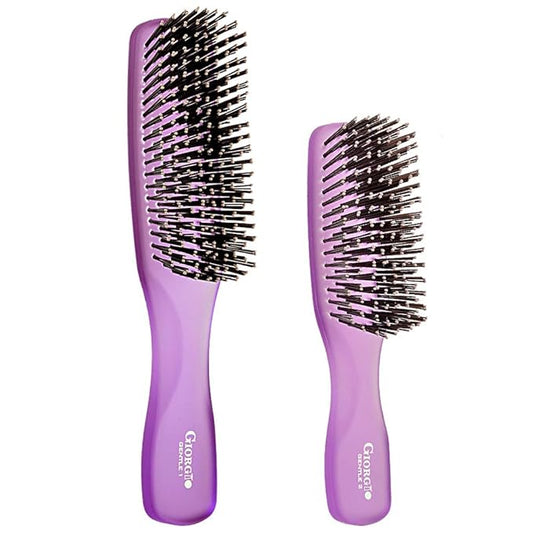 Giorgio GION1-2PP Neon Purple Set of 2 Gentle Touch Detangler Hair Brush for Men and Women. Soft Bristles for Sensitive Scalp. Wet/Dry for all Hair Types. Scalp Massager Brush Stimulate Hair Growth