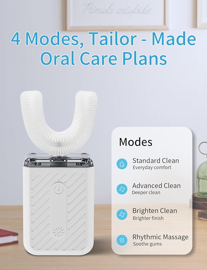 GentleCare Series U-Shaped Electric Toothbrush, Food-Grade Silicone, 4 Modes, 60-Second Clean, Magnetic Contact Charging Dock