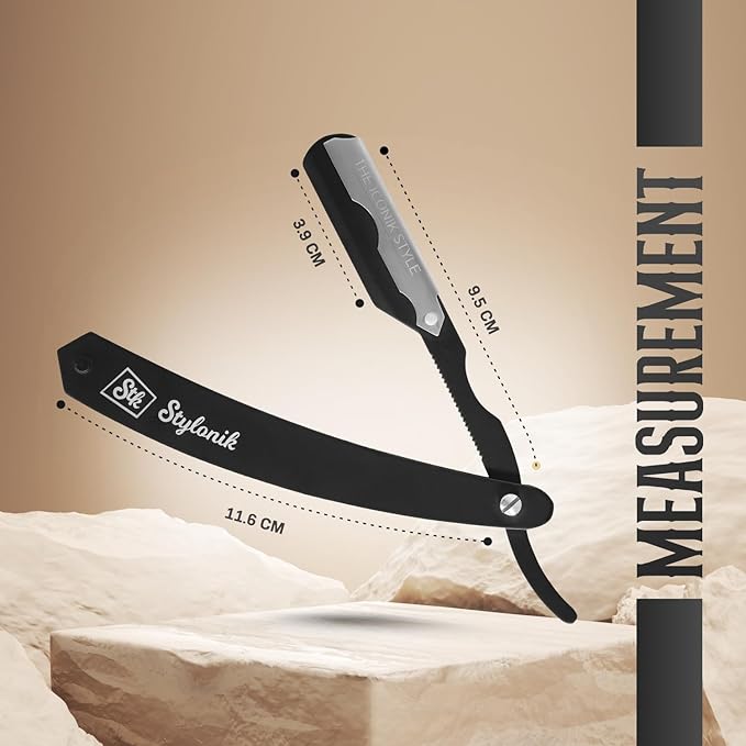 Professional Straight Edge Barber Razor – 60 Single/30 Double-Sided Stainless Steel Blades for Men & Women, with Leather Case (Silver)