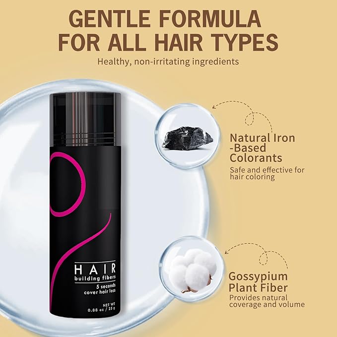 Gowwim Hair Fibers for Thinning Loss Hair, Instant Thickness for Bald Spot & Gray Coverage Natural Plant-Based Thickening Building Fibers Waterproof & Sweatproof Powder