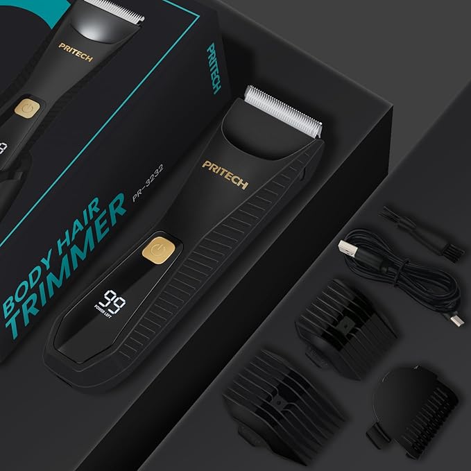 PRITECH Manscape Body Hair Trimmer for Men - Waterproof Pubic Hair Ball Trimmer, Ceramic Blade Electric Body Shavers for Men with USB-C Charging, Wet & Dry Use & Nick-Free Design, Sensitive Skin Safe