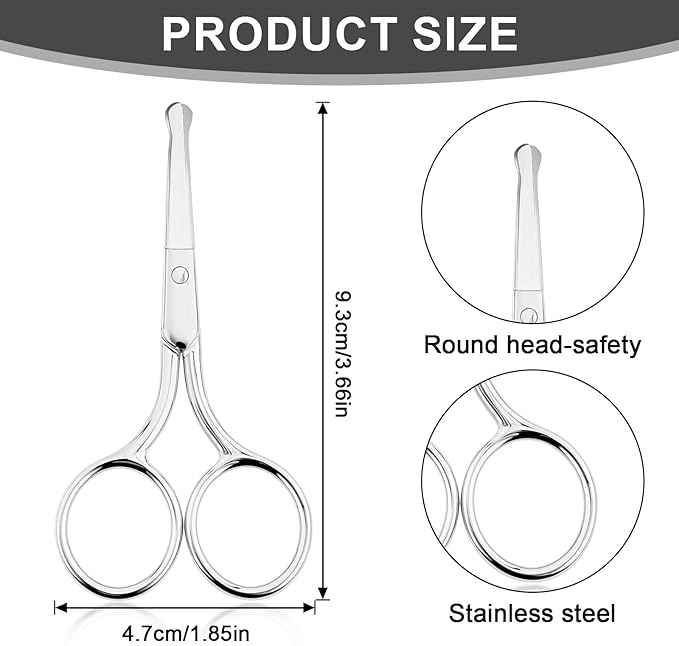 2 Pcs Nose Hair Scissors Round Tip Design Will Not Hurt the Nasal Cavity Professional Stainless Steel Small Eyebrow Scissors for Men Women Hair Eyelashes Nose Eyebrow Trimming Mustache