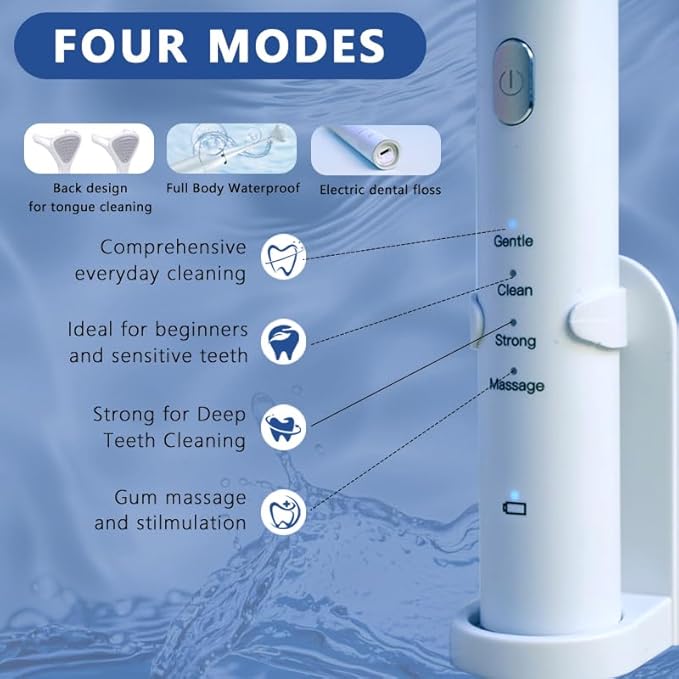 Electric Dental Flosser - 4 Speed Rechargeable Ultrasonic Electric Flossing with 50 Replacement Heads, Portable Teeth Cleaning Tool for Gentle Gum Care & Tongue Cleaning,Fit Men & Women