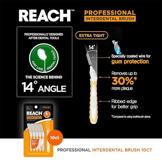 Reach Interdental Brush Cleaners, 0.7mm, Extra Tight, Sensitive Gum Protection, Plaque Remover for Teeth, Braces Flossers, Braces Brush, Dental Toothbrushes, Oral Care, 2 Pack, 10 Count