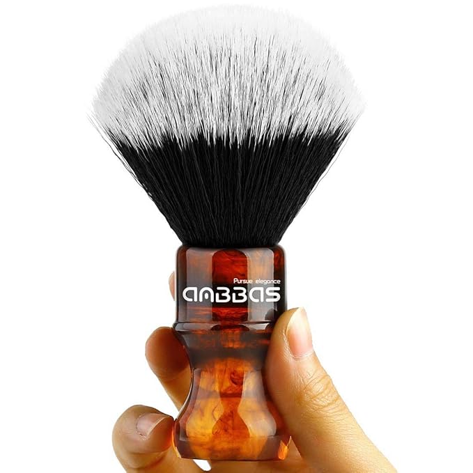 Anbbas Synthetic Badger Shaving Brush with Resin Handle,Nylon Bristles Hair Lathering Foam Brush for Men Travel Professional Wet Shaving(Amber,24 mm Knot)