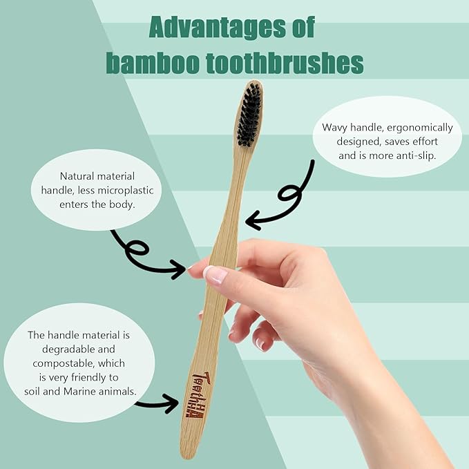 Bamboo Toothbrushes, Medium Bristles BPA-Free Bristles Toothbrushes for Adults - Eco-Friendly, Natural Wooden Toothbrush 4 Pack