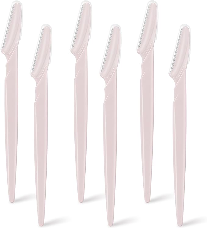 6 Pcs Light Pink Eyebrow Razor, Face Razors Multipurpose, Facial Razors for Women Men, Eyebrow Trimmers Shaver with Protective Cover, Dermaplaning Tools for Face Body Use, Facial Hair Removal Tools
