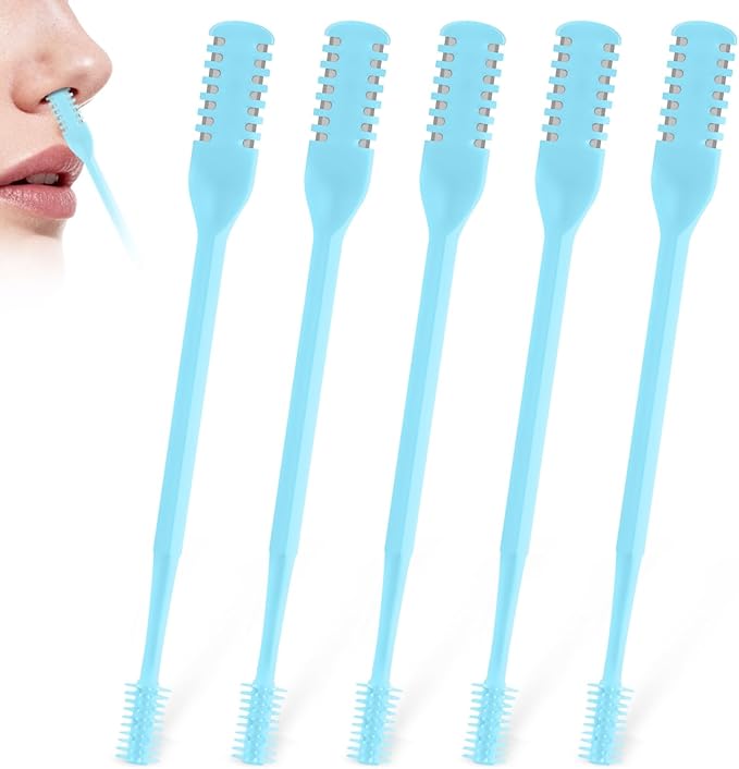 5Pcs 2-in-1 Nasal Hair Cutter, Double-Sided Nose Hair Trimmer Upgrade, 360° Rotating Manual Nose Trimmer Portable with Soft Cleaning Brush for Women and Men (Blue)