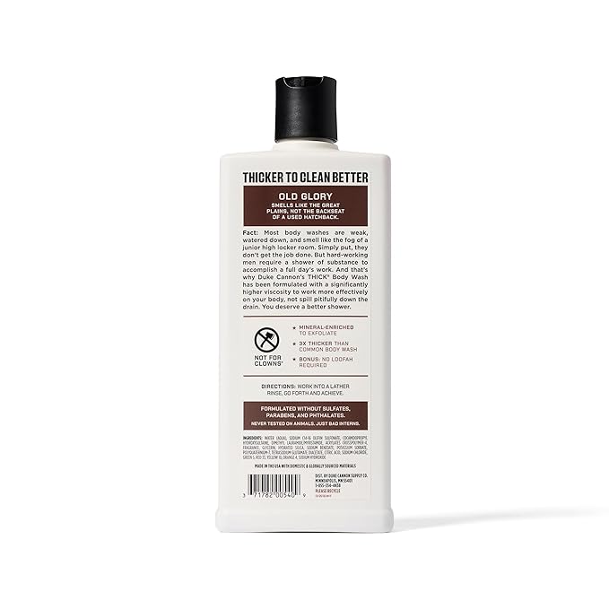 Duke Cannon Supply Co. Thick High-Viscosity Body Wash for Men Smells Like Old Glory - Plant-Based Thickeners, Superior Lather, Natural Exfoliate, 17.5 oz. (3 Pack)