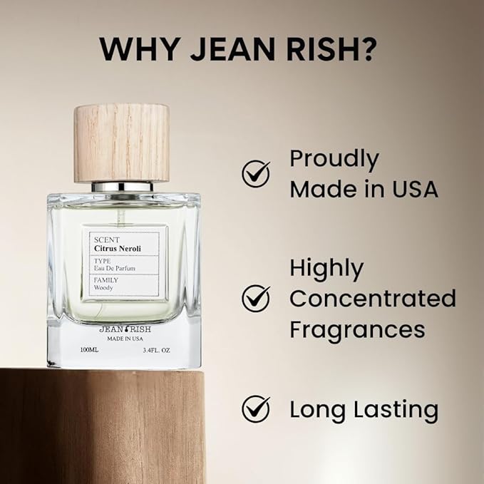 Jean Rish Citrus Neroli Perfume for Men Eau De Parfum, Long-Lasting Luxury Fragrance, Made In USA - Grapefruit, Orange, Jasmine, Patchouli Scent - 100ml / 3.4 oz