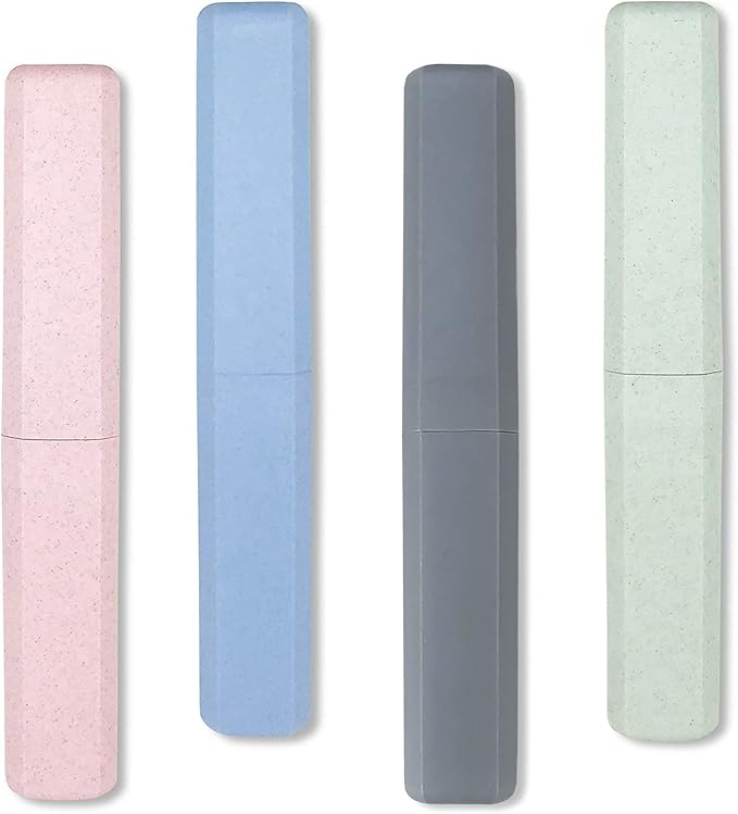 Mulbozy Travel Toothbrush Case, Portable Toothbrush Protector Cover, Breathable Wheat Straw Toothbrush Holder for Traveling, Camping, Business, Home, School, Gym, and More - 4 Packs