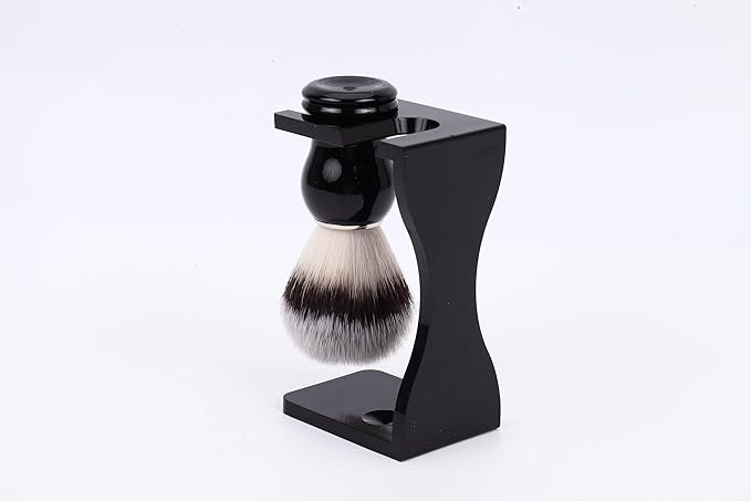 Shaving Stand Holder for Razor and Brush, 2-in-1 Set Includes Premium Black Acrylic Stand & a Synthetic Shaving Brush, All-in-One Bathroom Storage & Drying Organizer - Grooming Gift for Men