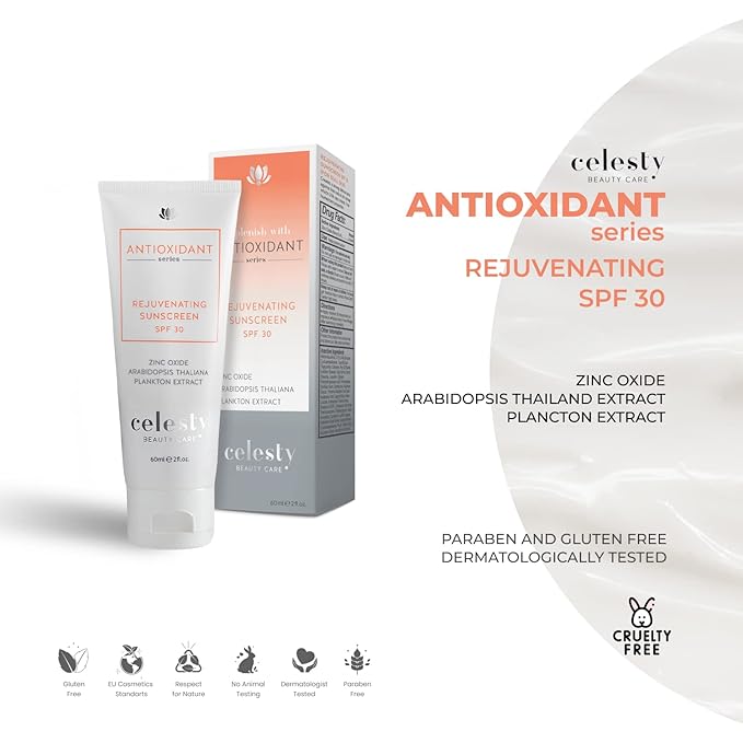 Celesty Beauty AntiAging Sunscreen SPF30 Ocean Based Extract Cream Sunburn & Aging Defense, Broad Spectrum Lightweight, Moisturizing Mineral Sunblocker, Antioxidant Face Large 2 Fl Oz Sunscreen.