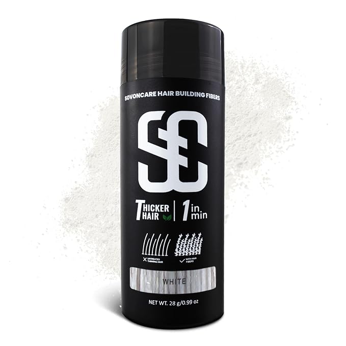 SOVONCARE Hair Fibers for Thinning Hair White, Hair Building Fibers for Bald Spots Undetectable & Natural, Conceals Hair Loss Fill In Fine, Hair Powder Hair Thicker Instantly for Women & Men 28g
