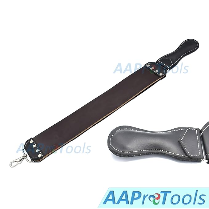 Leather Strop 3" X 20" Barber's Razor Strop Cow Hide, Dual Straps with Swivel Clip. Makes a Great Addition for Any Straight Razor Shaving