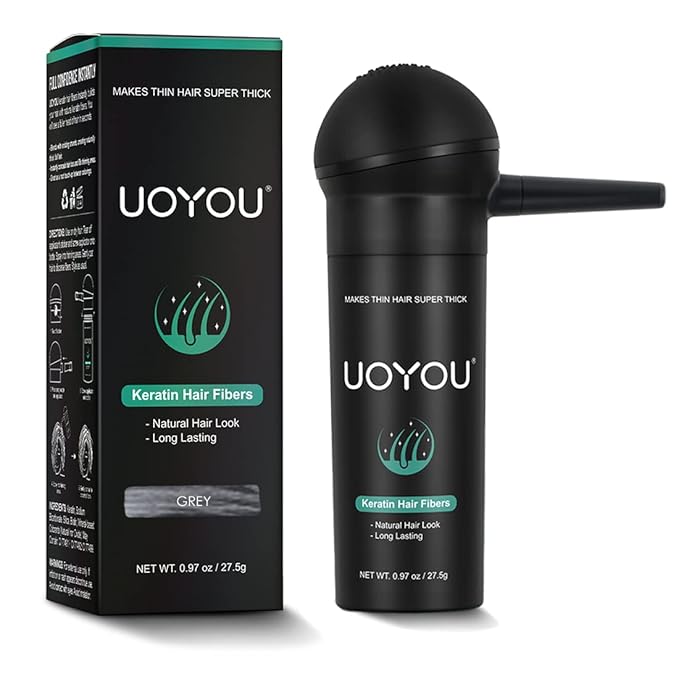 GREY Hair Fibers for Thinning Hair 27.5g Bottle with Applicator | Undetectable & Natural Keratin Hair Fibers Concealer for Hair Loss for Men and Women | Hair Building Fibres Powder [GREY]