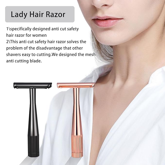 Safety Razor - Single Blade Razors for Women&Men with 10 Single Edge Razor Blades,Reusable Metal Razor with Scrap Blade Recycling Suitable for Body, Armpits, Bikini, Legs Shaving