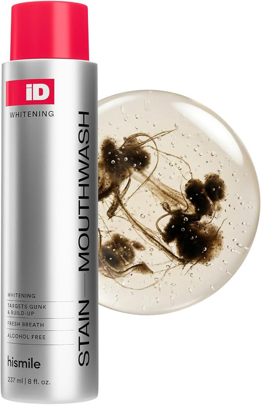 Hismile iD Stain Whitening Mouthwash, Gunk Removing Mouthwash for Fresh Breath, Hydrogen Peroxide Mouthwash to Promote Whiter Teeth, Peroxide Rinse with Essential Oils 237ml