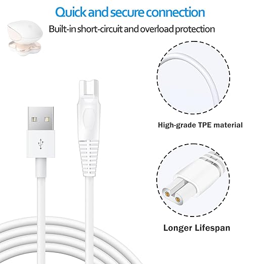 Charging Cable Replacement for Flawless Legs Shaver, 2 Pack Power Cord Electric Trimmer Charger Cable Charger Cord for Finishing Touch Flawless Legs Hair Remover Electric Shaver for Women, White