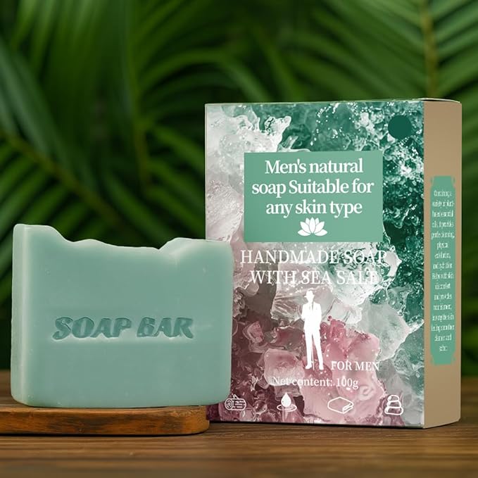 Natural Soap for Men, Soap Bar with Essential Oils, Cold Pressed Bar Soap for Men, Nourishing Mens Bar Soap (Seasalt)