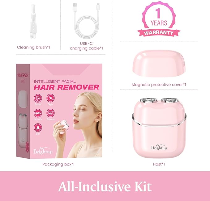 Facial Hair Removal for Women - Painless Electric Face Shaver for Peach Fuzz & Sensitive Skin, USB-C Rechargeable Hair Remover for Upper Lip & Chin,IPX7 Mini Portable for Smooth Skin at Home & Travel