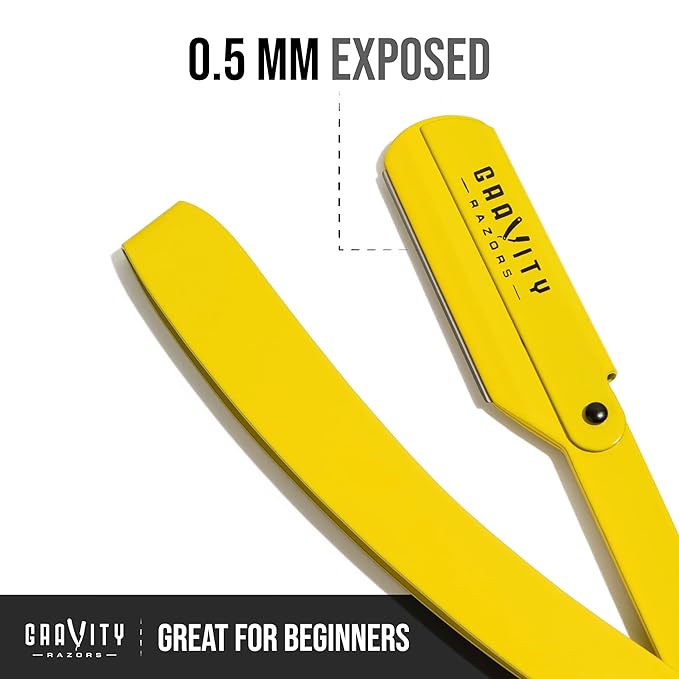 GRAVITY RAZORS Professional Straight Razor Kit – Minimal Exposure, Includes 10 Premium Blades, 0.5mm Exposed, Yellow