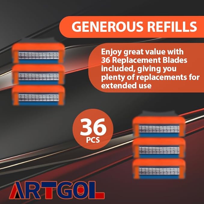 36 Blades Replacement Parts for GL-Fusion 5 Style Razors (orange), Wet Razors Men's Blades Value Packs