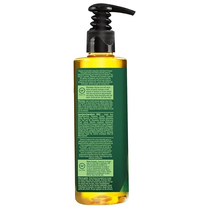 Desert Essence Thoroughly Clean Face Wash with Tea Tree Oil – Natural Facial Cleanser with Castile Soap & Coconut Oil – For Oily & Sensitive Skin – Vegan & Cruelty-Free (8.5 Fl Oz)