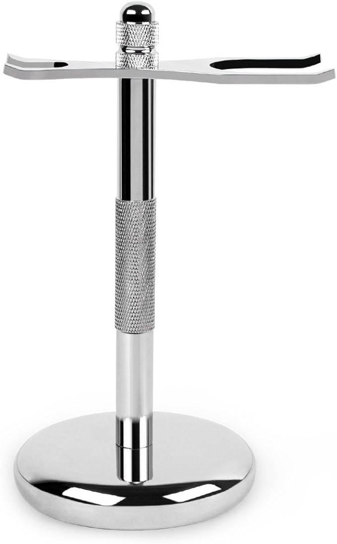 QSHAVE Deluxe Chrome Razor and Brush Stand Holder, Prolong The Life of Your Shaving Brush, 2 Prongs